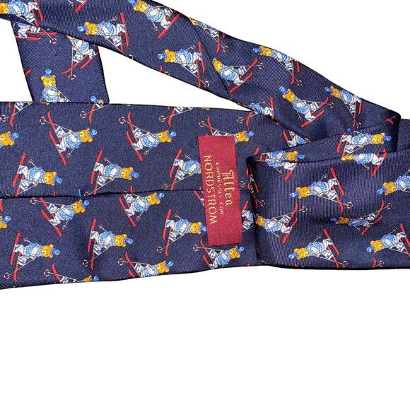 Allea Expressly for Nordstrom Tie w/ Bear Skiing 100% Silk Made in Italy Blue - Picture 6 of 7